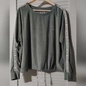 Vintage HURLEY Velvet Ribbed Seafoam Green Drawstring Crop Sweater.